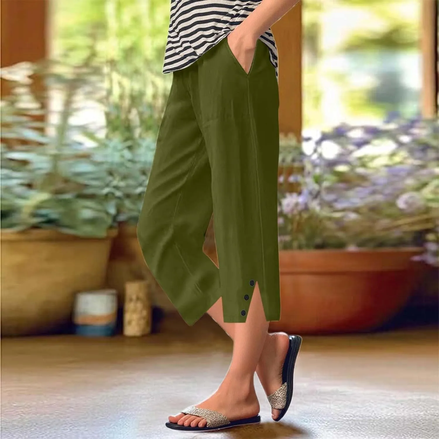 PTOLOCIF Petite Linen Pants for Women Wide Leg Pants Casual Loose Drawstring Pant Summer Palazzo Harem Trousers with Pockets