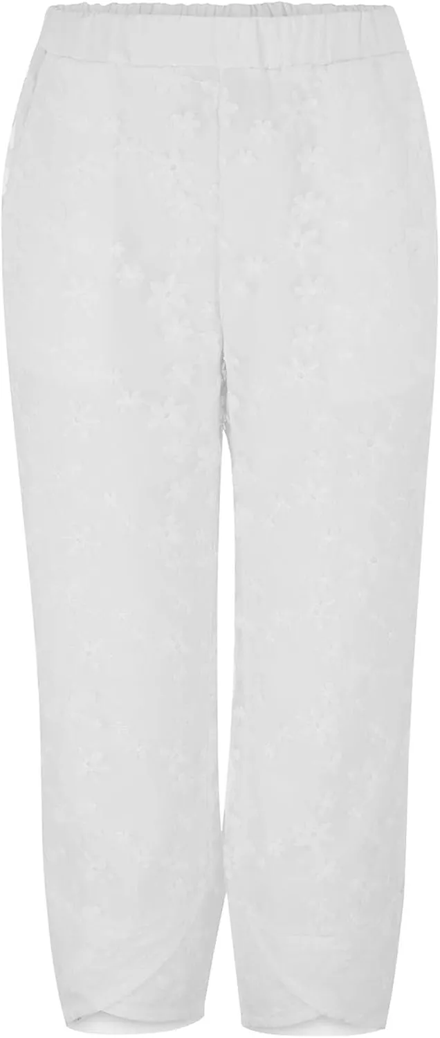 PTOLOCIF Womens Casual Linen Pants Summer Drawstring Waist Pants Wide Leg Loose Cotton Linen Palazzo Trousers with Pockets