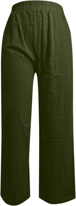 PTOLOCIF Women's Cotton Linen Pants Straight Leg Dress Pants High Waist Cotton Linen Pant Flowy Wide Leg Summer Boho Trousers