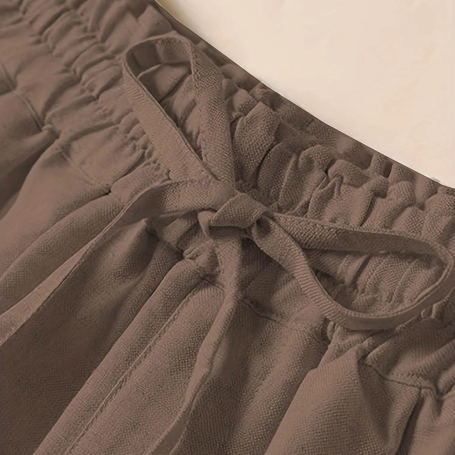 PTOLOCIF Women's Linen Blend Pants Casual Lightweight Wide Leg Palazzo Pant Drawstring Elastic Waist Pants with Pockets