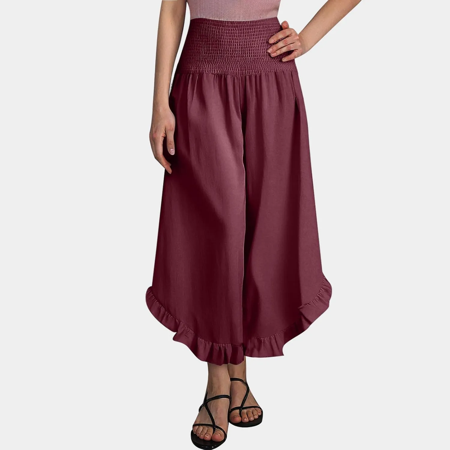 PTOLOCIF Womens Linen Pants Summer Wide Leg Casual Loose Pant Drawstring High Waist Palazzo Pant Trousers with Pockets