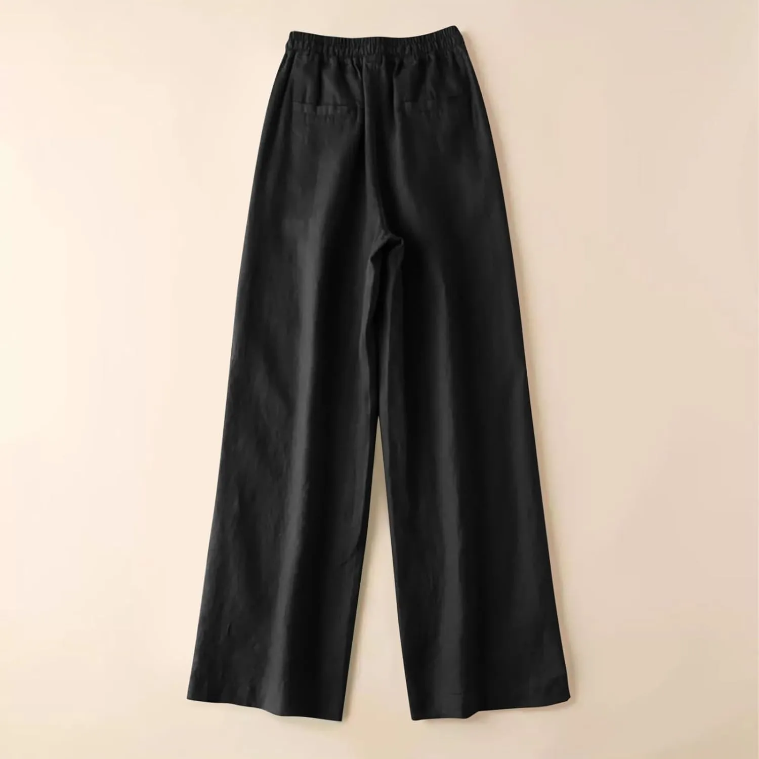 QWENTMTNTY Wide Leg Linen Pants for Women High Waisted Plus Size Casual Summer Pants Drawstring Elastic Straight Leg Pants
