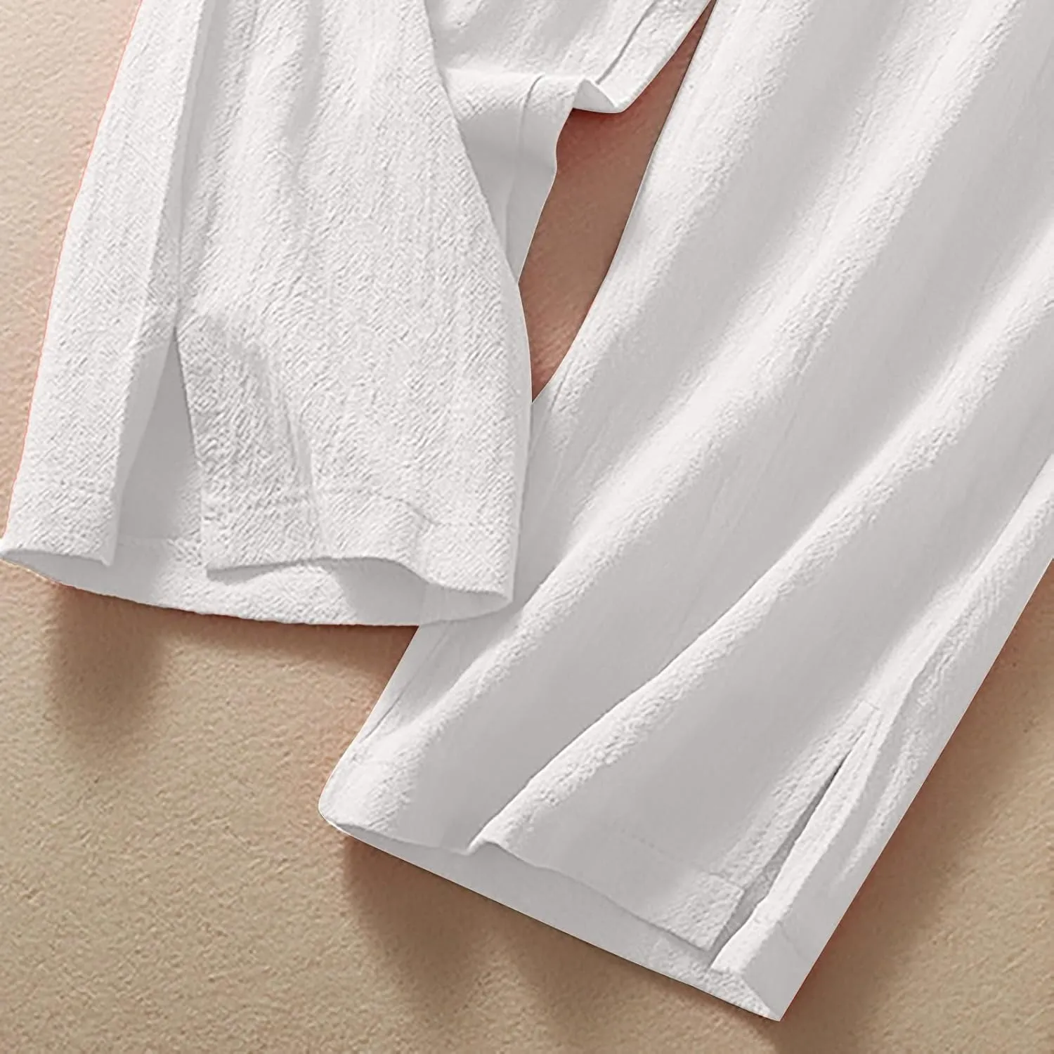 QWENTMTNTY Womens Linen High Waist Wide Leg Capri Pants Comfy Cotton Straight Casual Dressy Summer Cropped Palazzo Pants