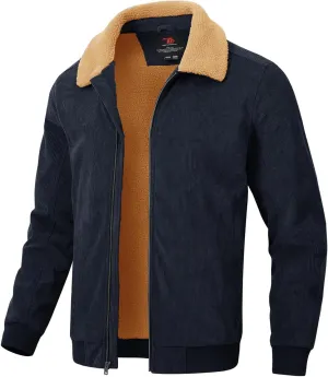 Rdruko Men's Corduroy Fleece Jacket Sherpa Lined Jacket Turn-Down Collar Full Zip Warm Winter Jacket