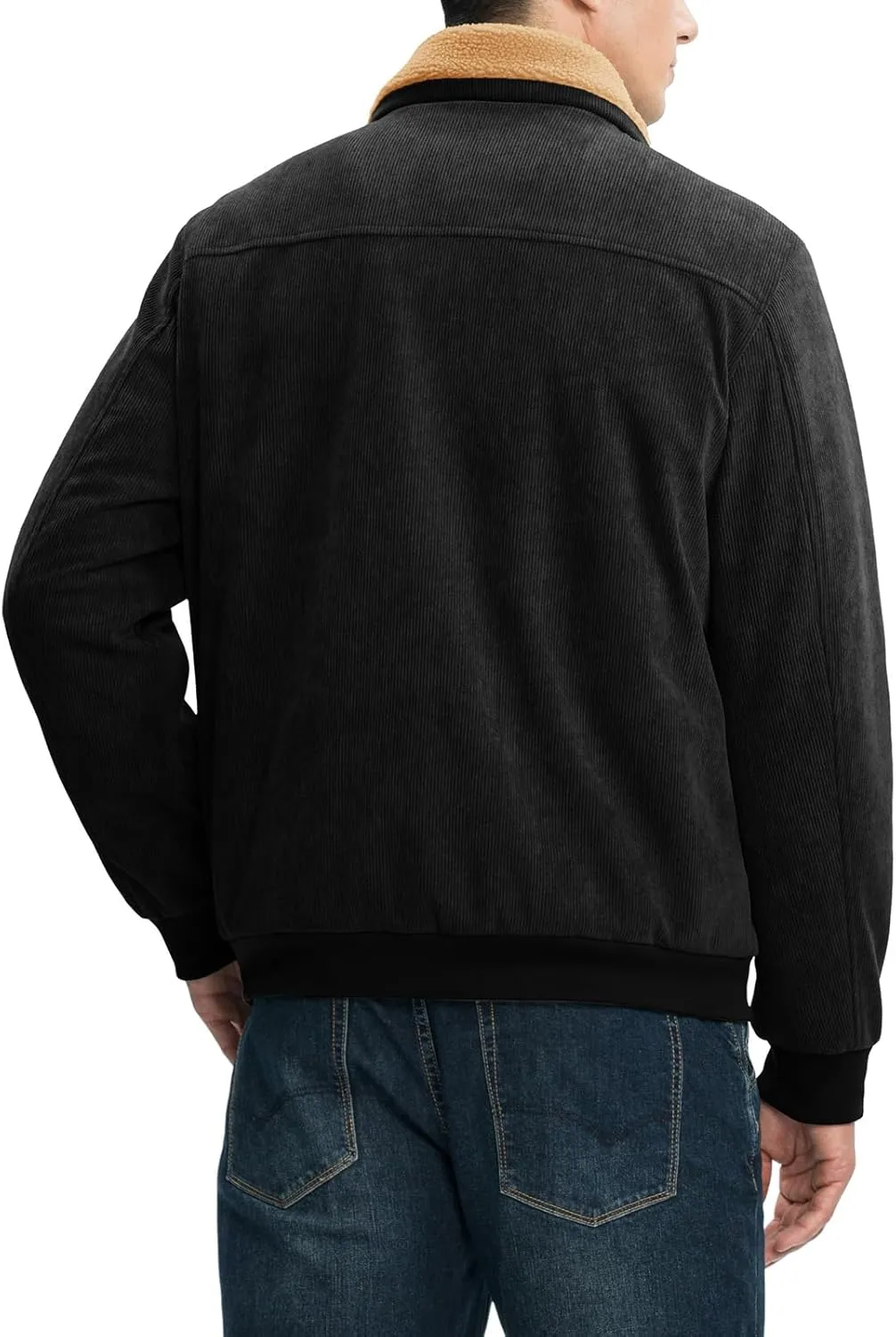 Rdruko Men's Corduroy Fleece Jacket Sherpa Lined Jacket Turn-Down Collar Full Zip Warm Winter Jacket