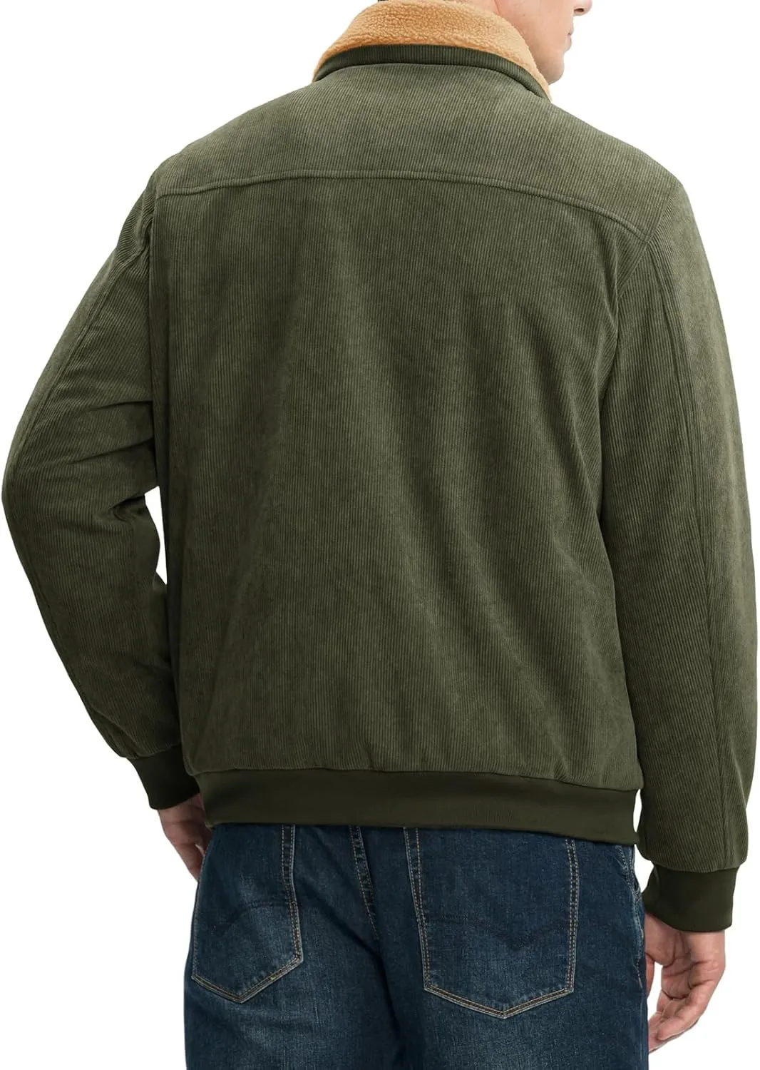 Rdruko Men's Corduroy Fleece Jacket Sherpa Lined Jacket Turn-Down Collar Full Zip Warm Winter Jacket