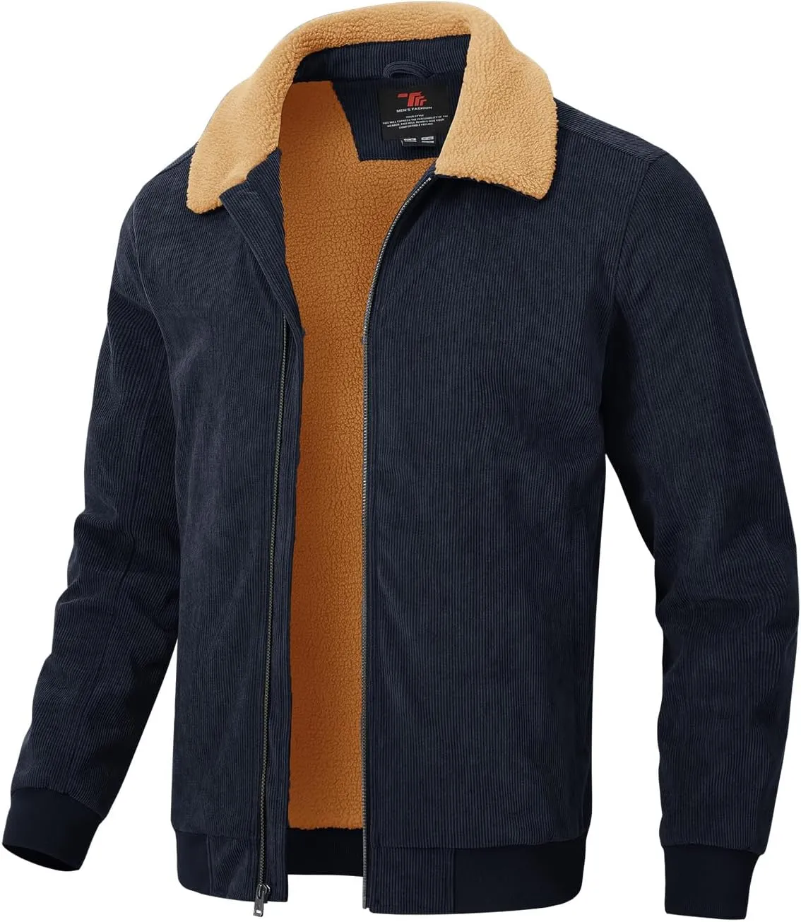 Rdruko Men's Corduroy Fleece Jacket Sherpa Lined Jacket Turn-Down Collar Full Zip Warm Winter Jacket