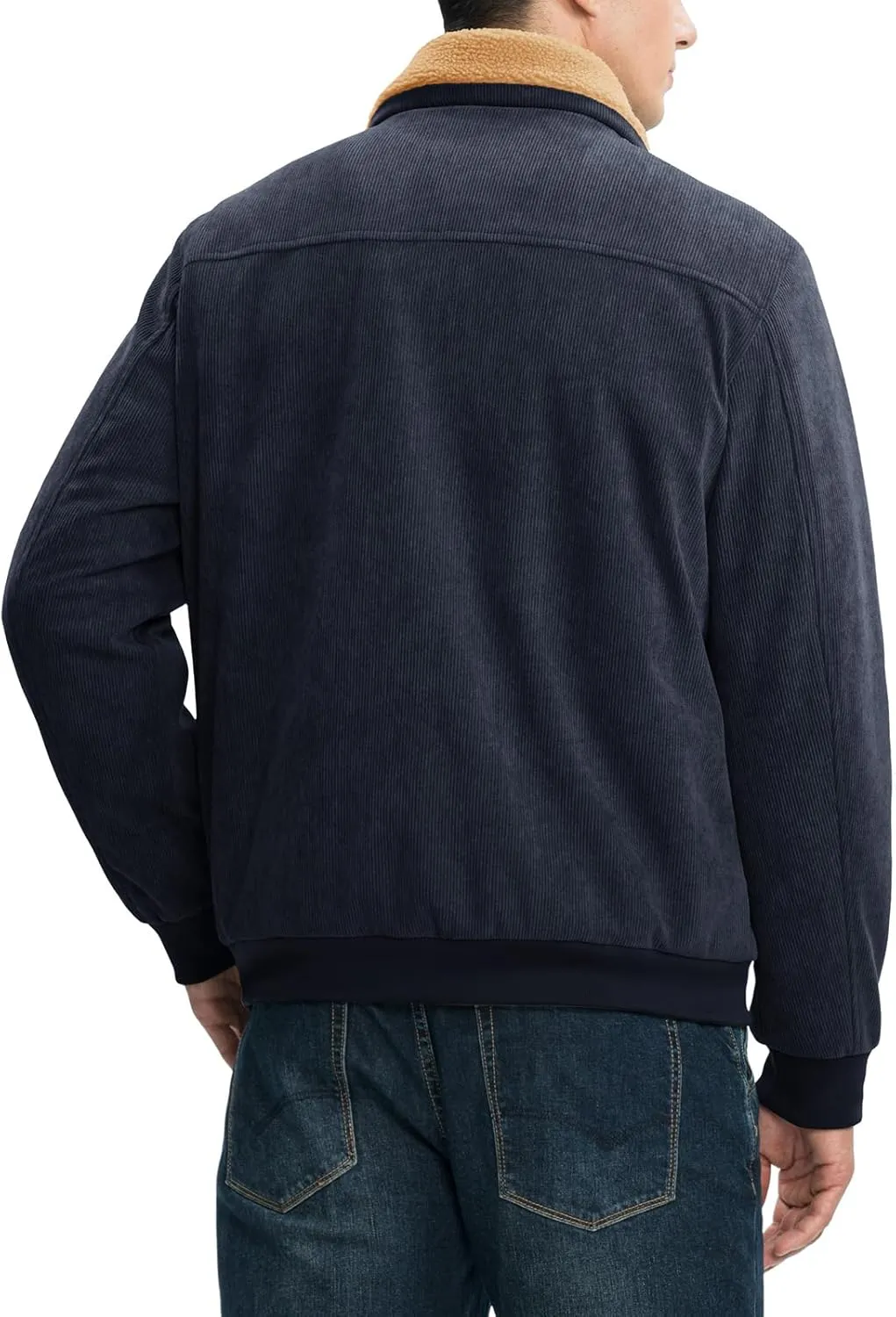 Rdruko Men's Corduroy Fleece Jacket Sherpa Lined Jacket Turn-Down Collar Full Zip Warm Winter Jacket