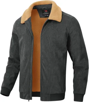 Rdruko Men's Corduroy Fleece Jacket Sherpa Lined Jacket Turn-Down Collar Full Zip Warm Winter Jacket