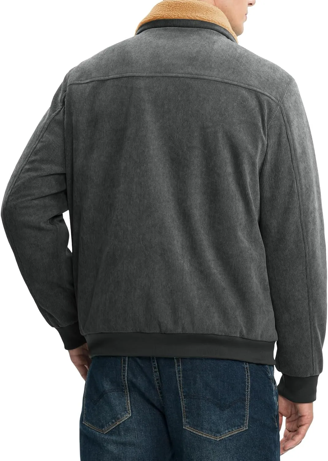 Rdruko Men's Corduroy Fleece Jacket Sherpa Lined Jacket Turn-Down Collar Full Zip Warm Winter Jacket