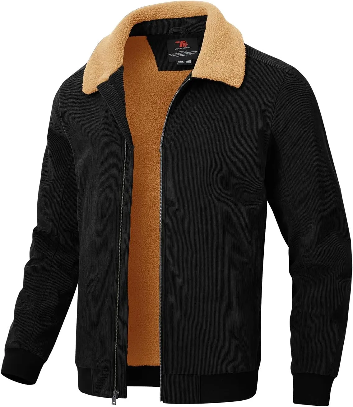 Rdruko Men's Corduroy Fleece Jacket Sherpa Lined Jacket Turn-Down Collar Full Zip Warm Winter Jacket