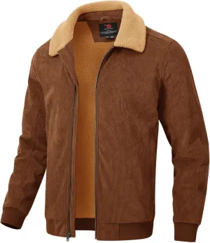 Rdruko Men's Corduroy Fleece Jacket Sherpa Lined Jacket Turn-Down Collar Full Zip Warm Winter Jacket