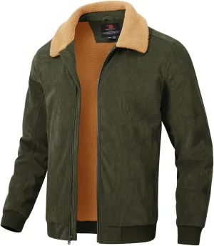 Rdruko Men's Corduroy Fleece Jacket Sherpa Lined Jacket Turn-Down Collar Full Zip Warm Winter Jacket