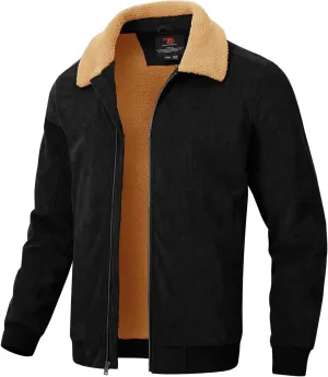 Rdruko Men's Corduroy Fleece Jacket Sherpa Lined Jacket Turn-Down Collar Full Zip Warm Winter Jacket