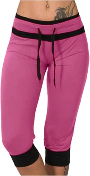 RKSTN Womens Capris for Summer 2025 Casual Yoga Gym Capri Leggings with Drawstring Shorts High Waisted Cropped Beach Pants