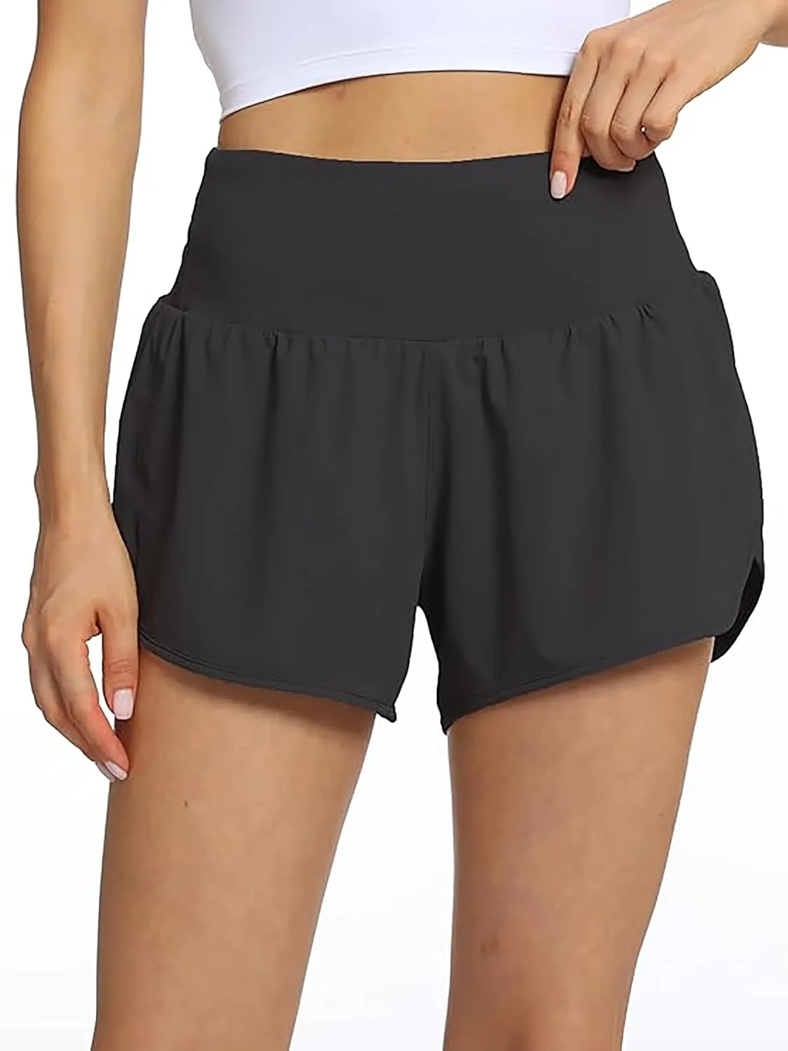 Rrosseyz Running Shorts for Womens with Liner High Waisted Lightweight Athletic Shorts with Pockets for Workout Gym Outdoor