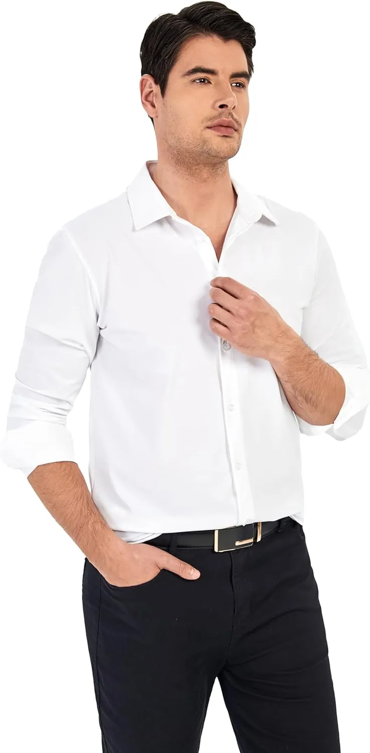 SAMERM Mens Dress Shirt Wrinkle Free Moisture Wicking 4-Way High Stretch Super Soft Casual Button Down Shirts