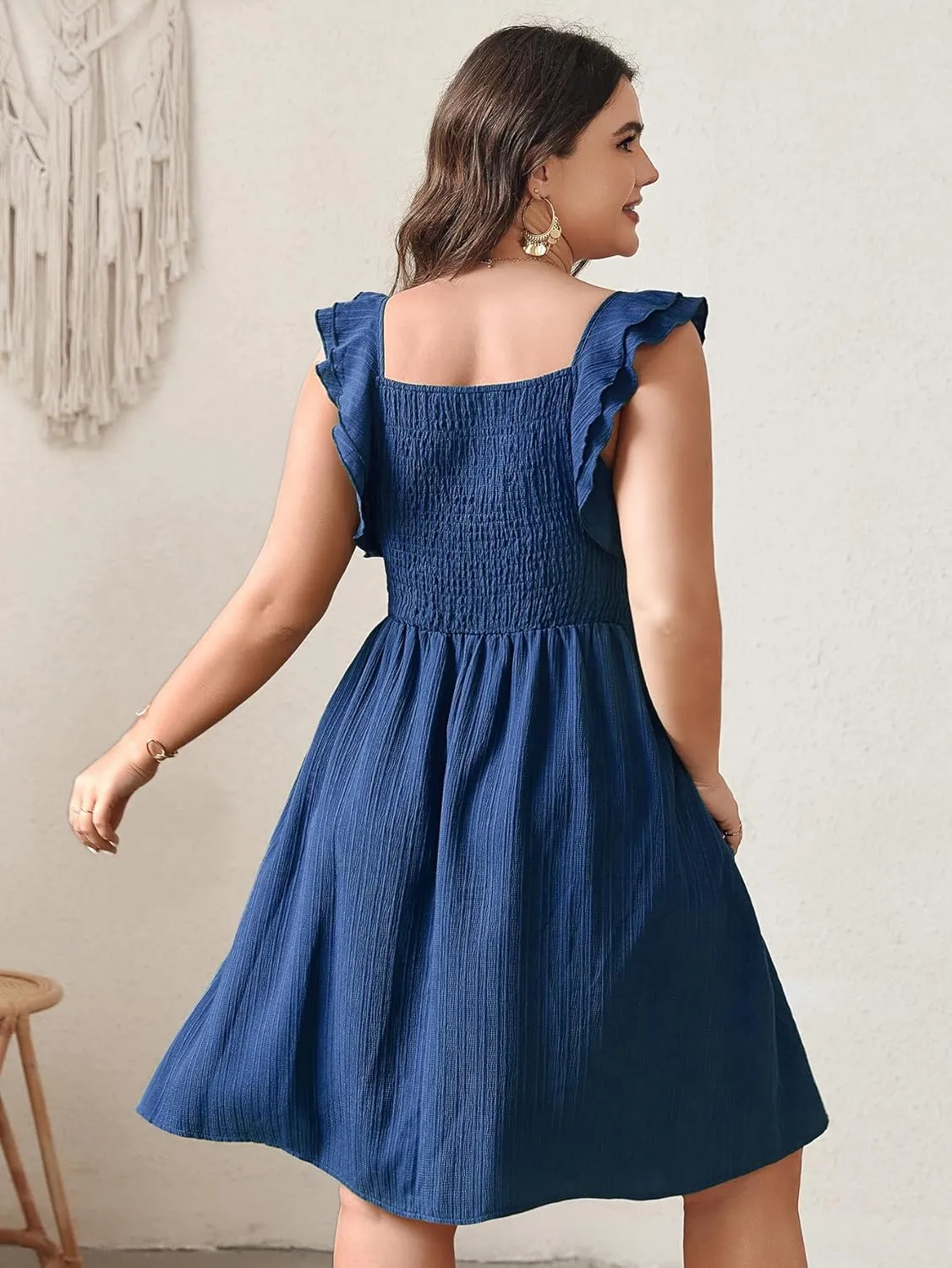 SCOMCHIC Womens Plus Size Summer Dress Ruffle Cap Sleeve V Neck Swing A Line Cocktail Party Dresses