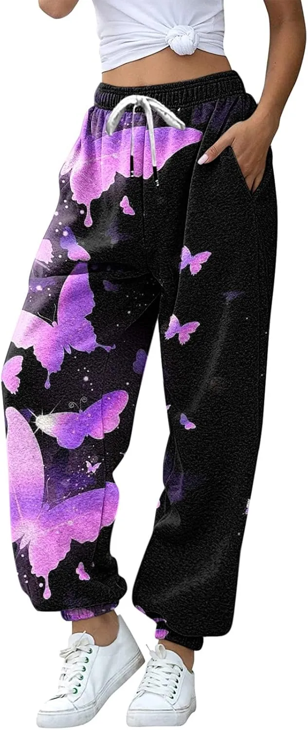 sdbrld Wide Leg Sweatpants Women Casual 3D Novelty Printed Ladies Sweatpants High Waist Warm Bottoming Pants Lounge Trousers