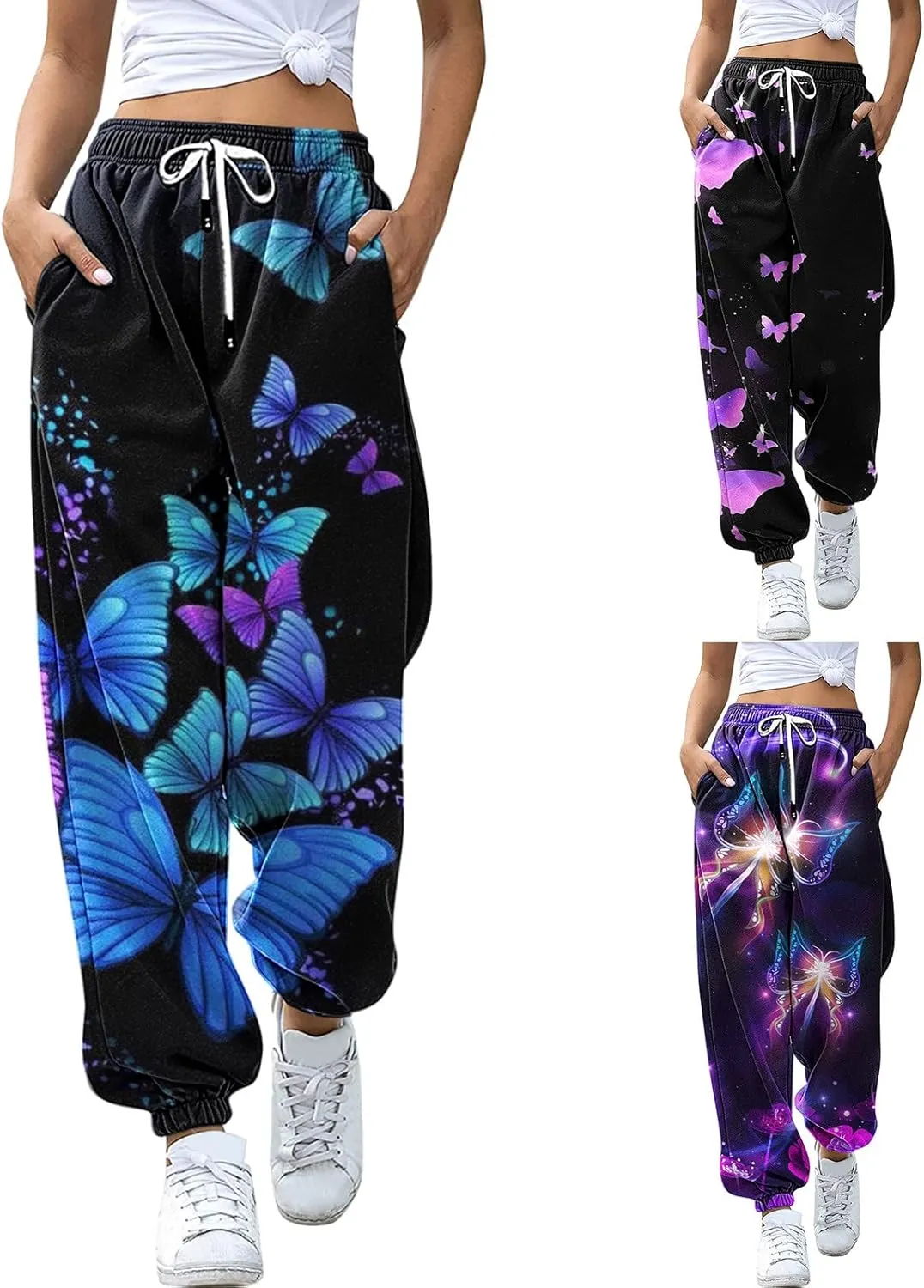 sdbrld Wide Leg Sweatpants Women Casual 3D Novelty Printed Ladies Sweatpants High Waist Warm Bottoming Pants Lounge Trousers
