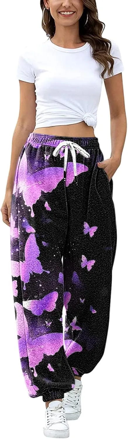 sdbrld Wide Leg Sweatpants Women Casual 3D Novelty Printed Ladies Sweatpants High Waist Warm Bottoming Pants Lounge Trousers
