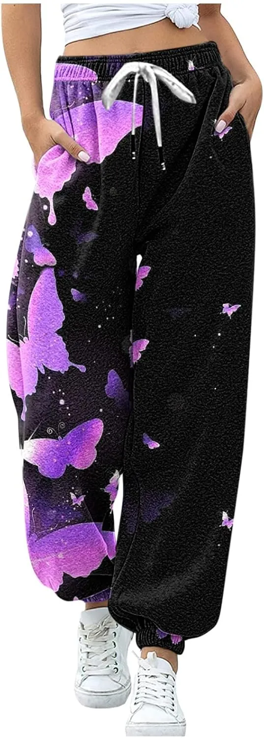 sdbrld Wide Leg Sweatpants Women Casual 3D Novelty Printed Ladies Sweatpants High Waist Warm Bottoming Pants Lounge Trousers