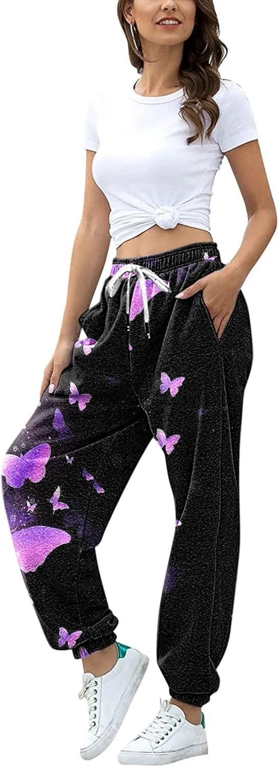 sdbrld Wide Leg Sweatpants Women Casual 3D Novelty Printed Ladies Sweatpants High Waist Warm Bottoming Pants Lounge Trousers