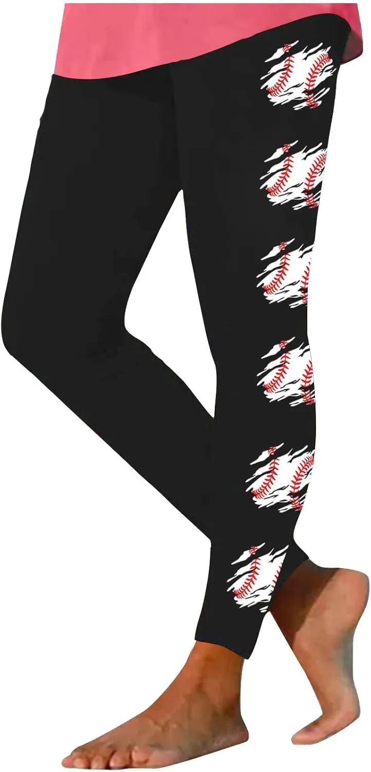 Sinzelimin Baseball Leggings for Womens 2025 Fashion Tights Trouser Yoga Legging Stretch Slim Fit Sport Pant Jogger Sweatpant