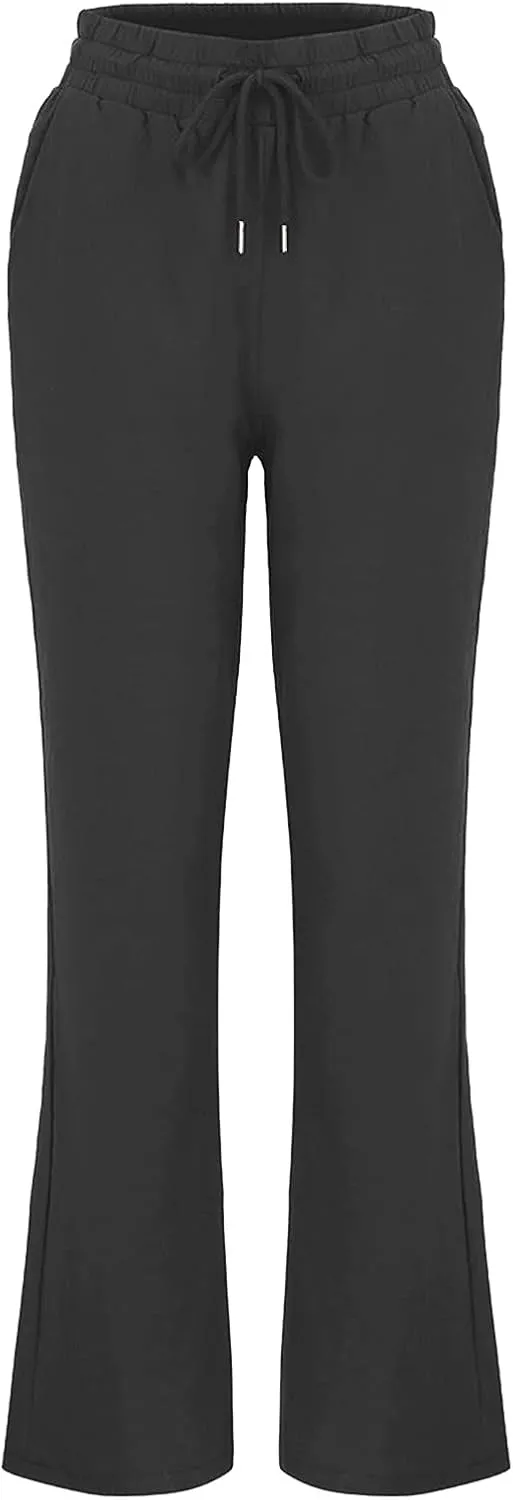 SMIDOW Sweatpants Women 2023 Casual Loose Drawstring Elastic High Waist Comfy Trousers Straight Leg Long Lounge Pant
