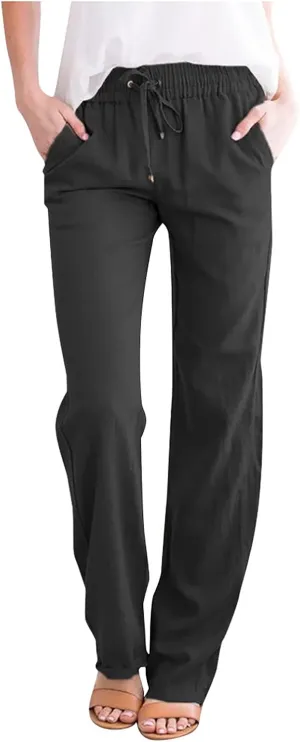 SMIDOW Sweatpants Women 2023 Casual Loose Drawstring Elastic High Waist Comfy Trousers Straight Leg Long Lounge Pant