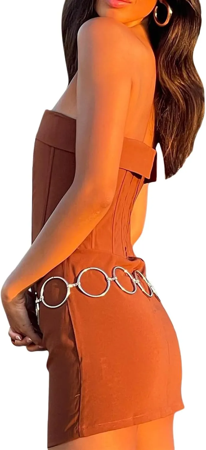 SOLILOQUY Women Y2K Tube Mini Dress Sexy Strapless Off Shoulder Slim Flare Ruffle Short Dress Party Club Streetwear
