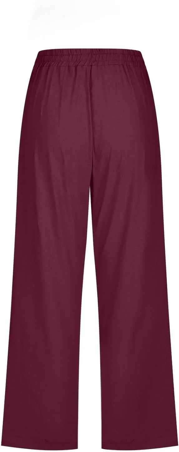 Summer Capri Pants for Women 2025 Drawstring Elastic Trousers Comfy Straight Leg Long Linen Lounge Beach Summer