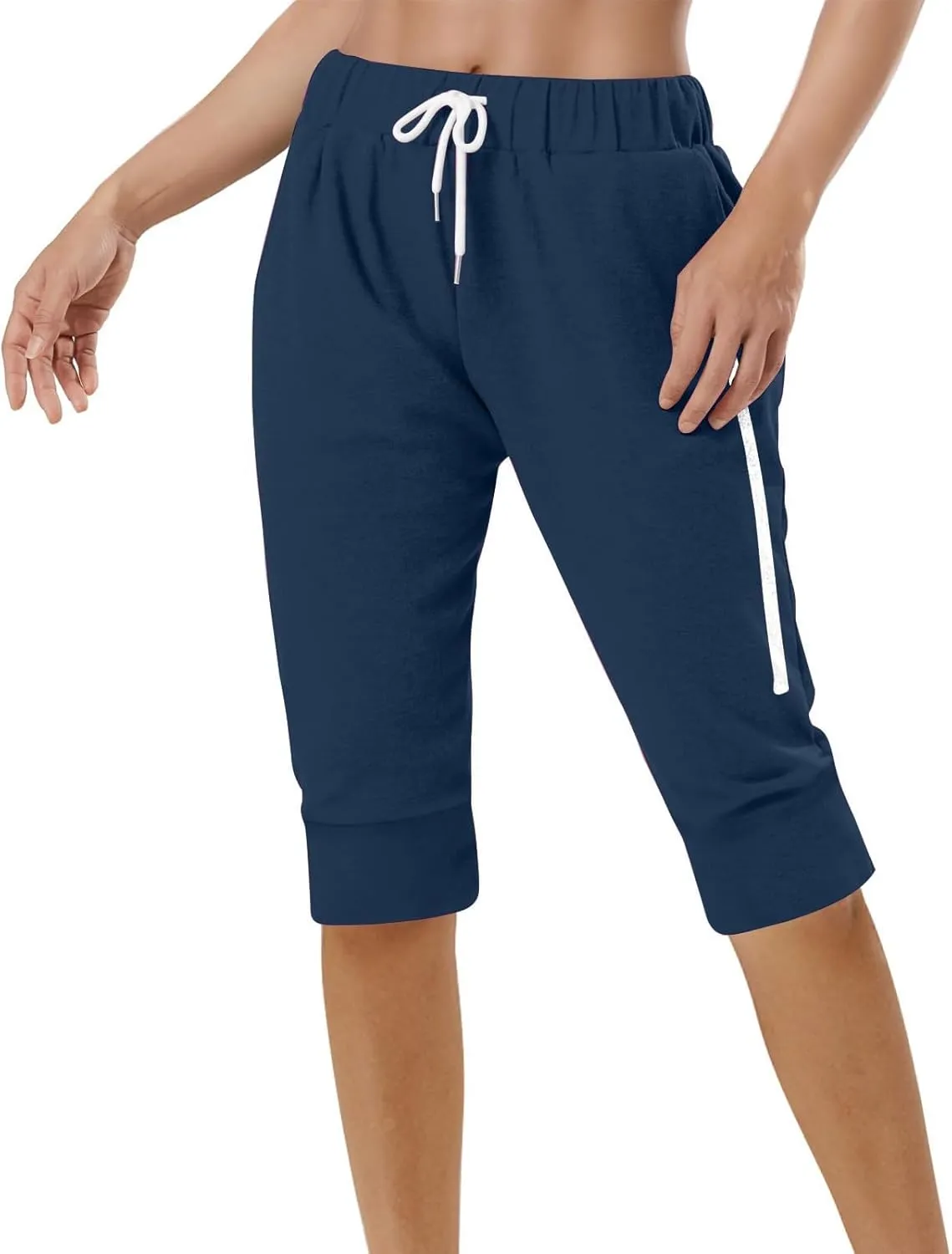 Summer Capri Pants for Women Casual Athletic Drawstring Sweatpant Elastic High Waist Pant Stretchy Cropped Trouser