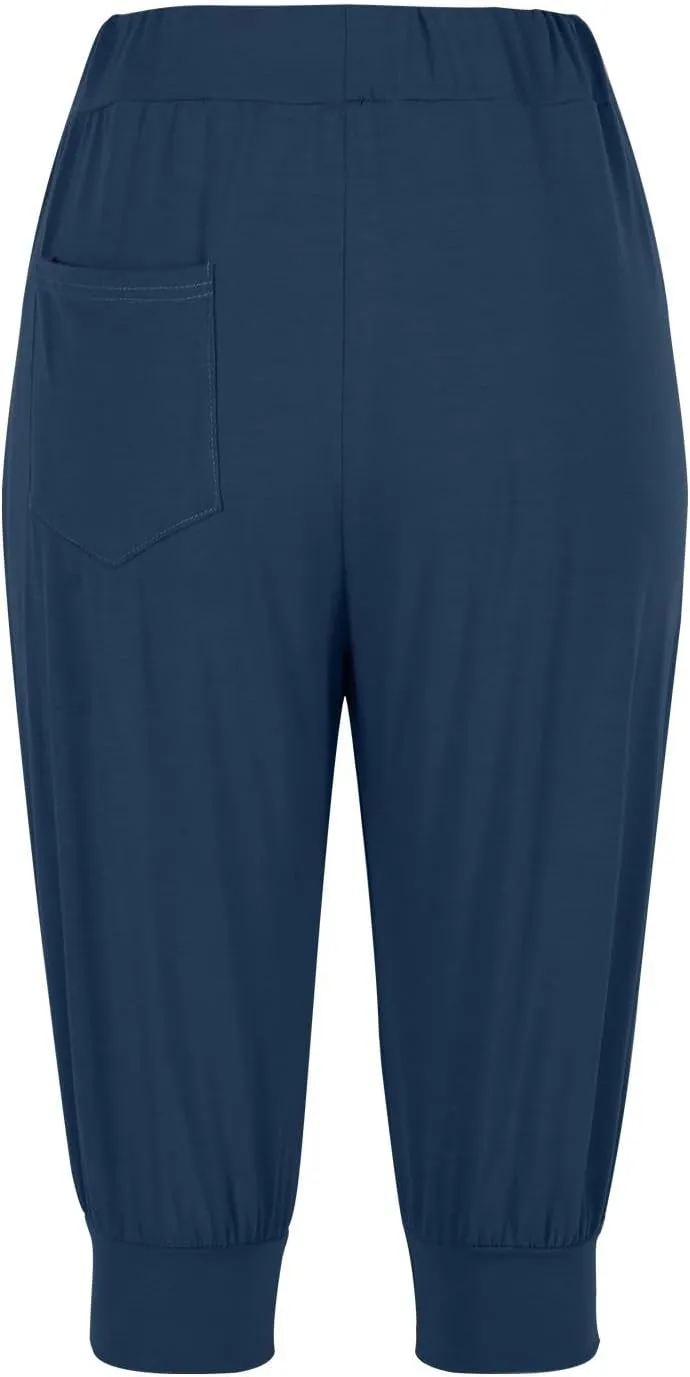 Summer Capri Pants for Women Casual Athletic Drawstring Sweatpant Elastic High Waist Pant Stretchy Cropped Trouser