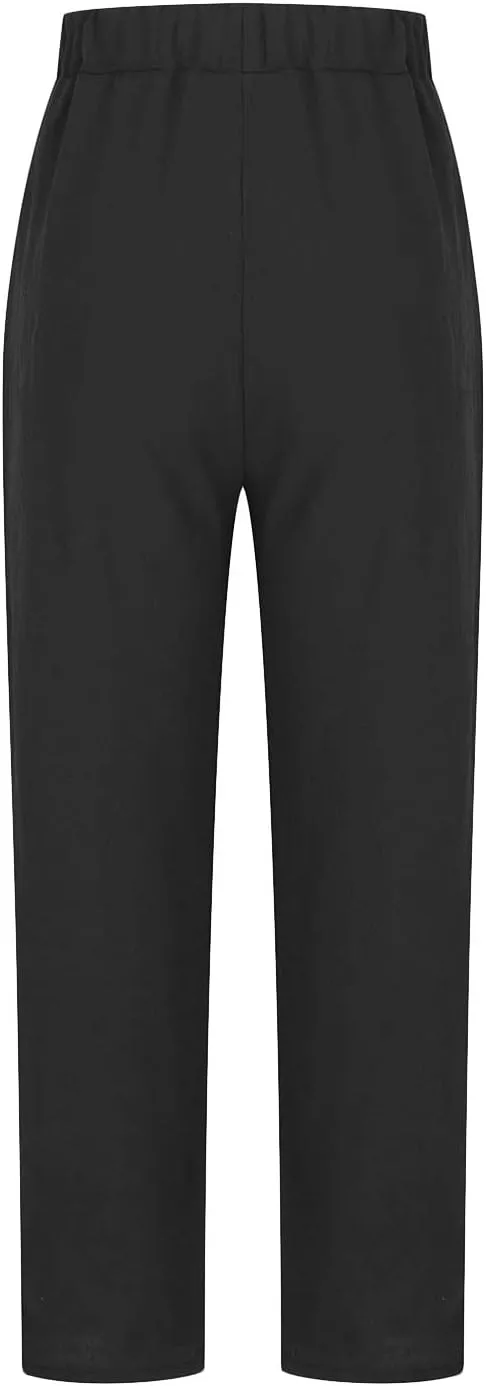 Summer Casual Cotton Linen Pants for Women Elastic Waist Loose Straight Leg Trousers Holiday Vacation Beach Pants