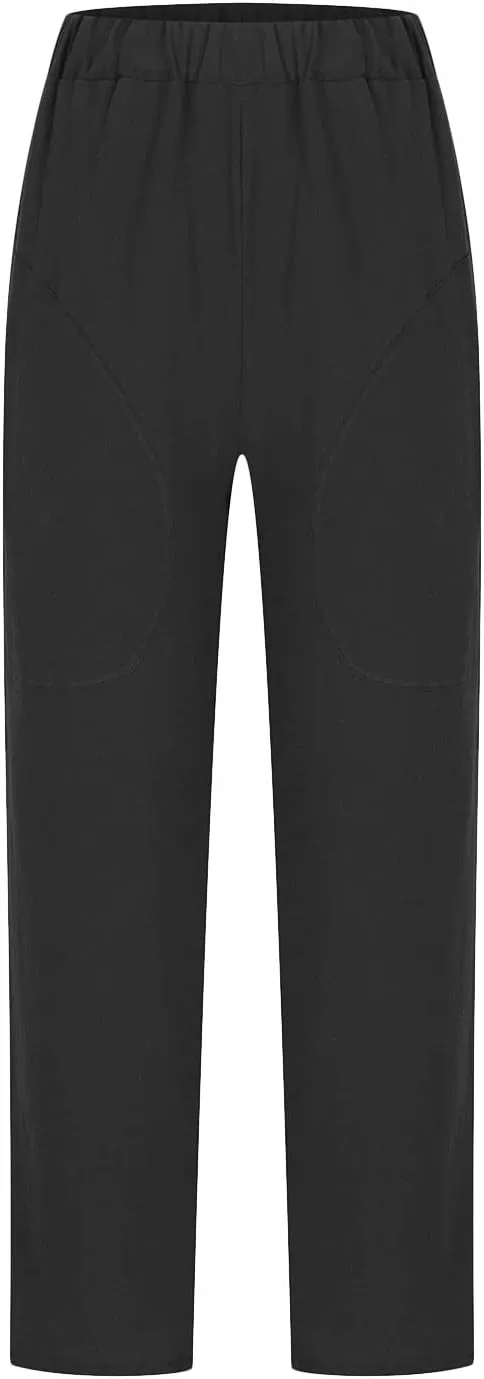 Summer Casual Cotton Linen Pants for Women Elastic Waist Loose Straight Leg Trousers Holiday Vacation Beach Pants