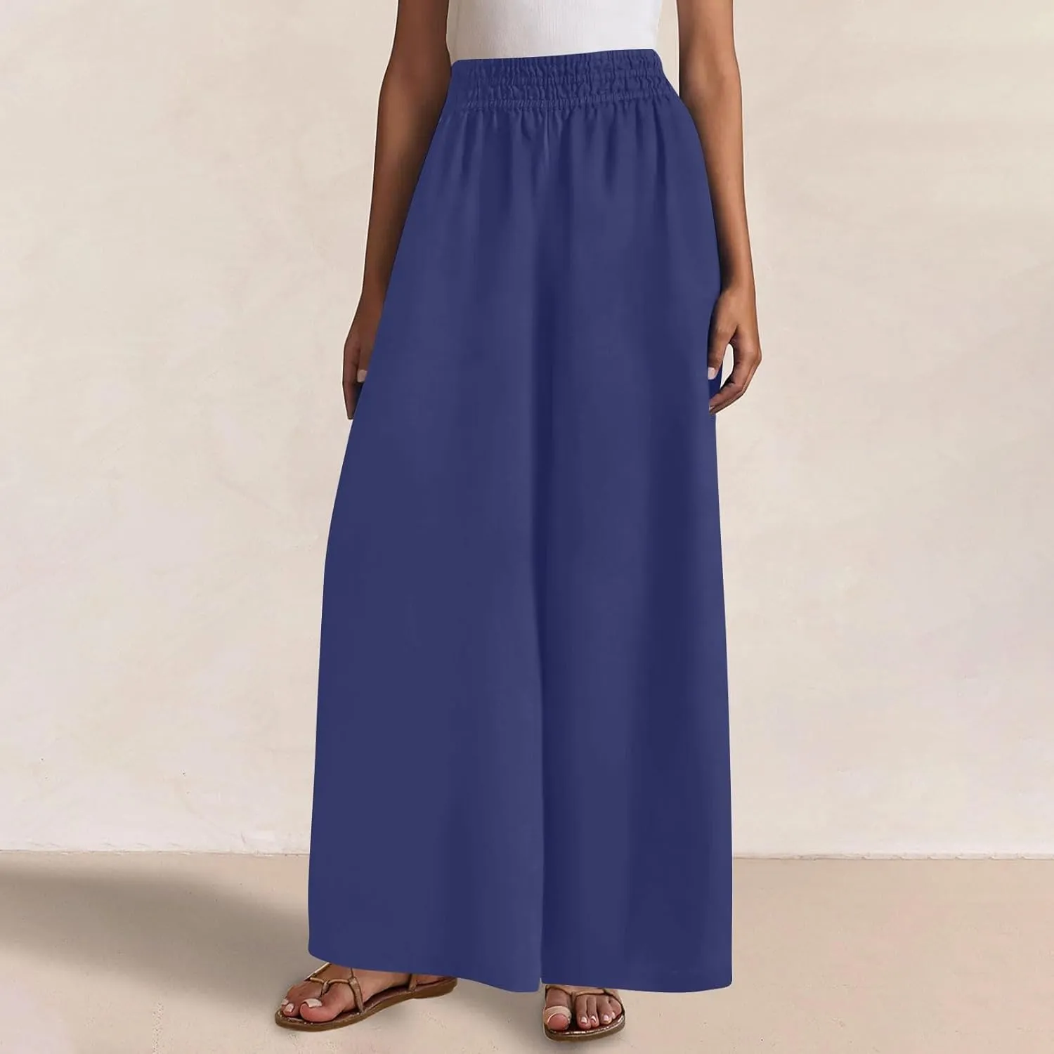Summer Casual Loose Wide Leg Palazzo Pants for Womens Spring Linen Pants High Waist Flowy Beach Trousers Outfits