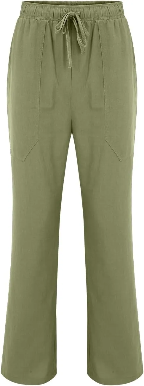 Summer Linen Dressy Pants for Mens Casual Solid Color Business Trousers Lightweight Wide Leg Cargo Sweatpants with Pockets