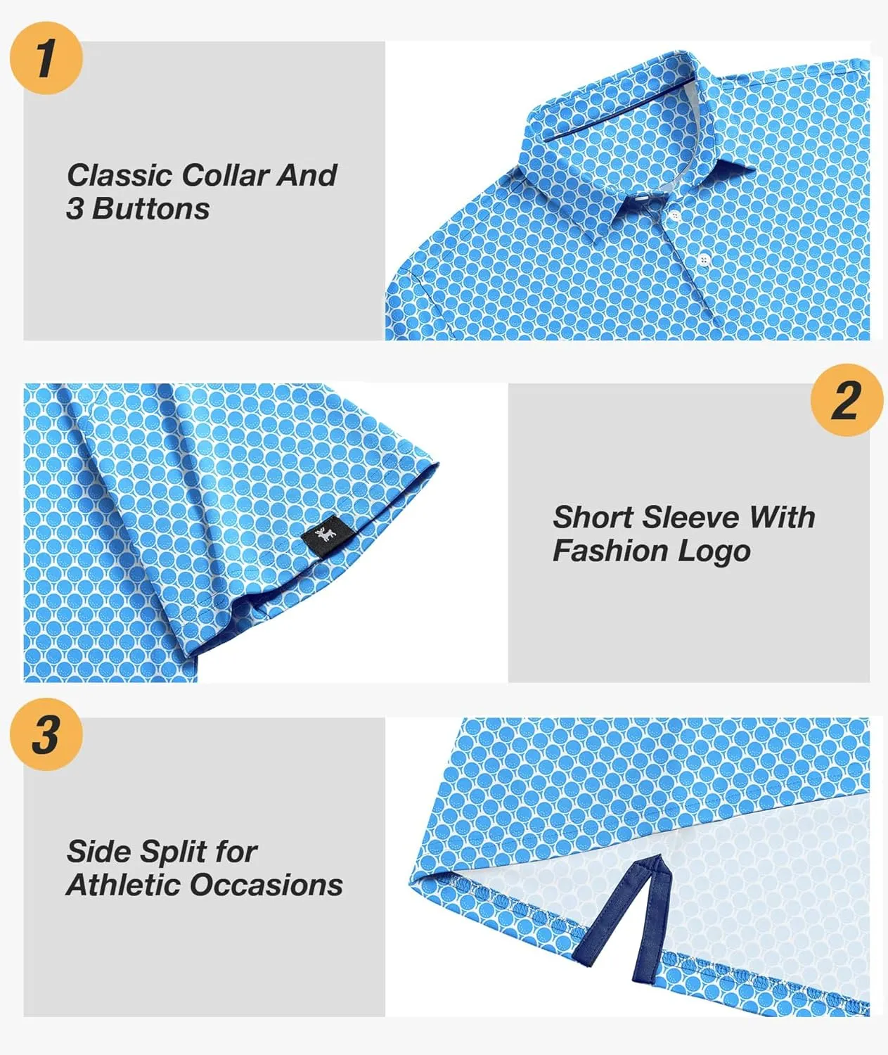 SWISSWELL Mens Golf Shirt Short Sleeve Moisture Wicking Print Polo Shirts for Men Performance Collared Summer Athletic Tshirt
