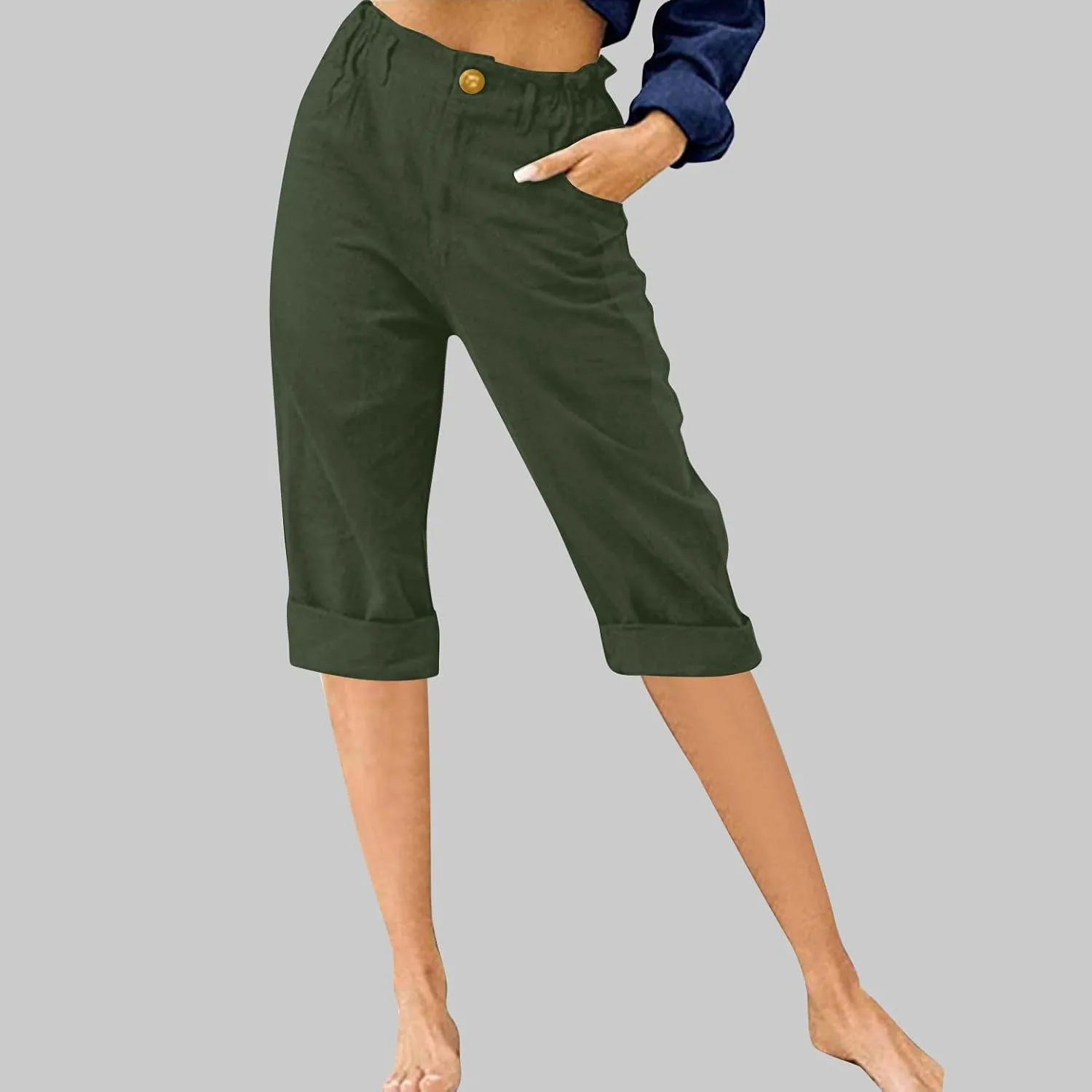 TANGNADE Womens Capri Pants Summer Casual Trendy Elastic Waist Cropped Trouser Fashion Comfy Beach Clothes Pants