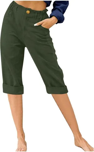 TANGNADE Womens Capri Pants Summer Casual Trendy Elastic Waist Cropped Trouser Fashion Comfy Beach Clothes Pants