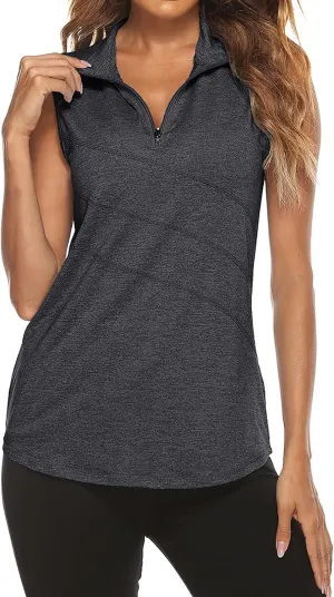 Tanst Sky Women's Sleeveless Golf Polo Shirts Quarter Zip Workout Tank Top Moisture Wicking Clothes