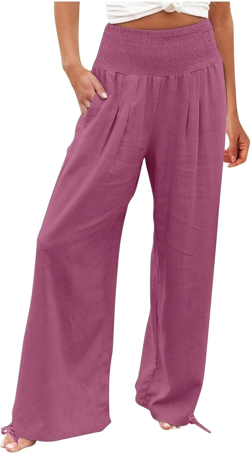 TARIENDY Palazzo Pants for Women Casual Summer High Waisted Wide Leg Trousers Loose Comfy Lounge Beach Pant with Pockets