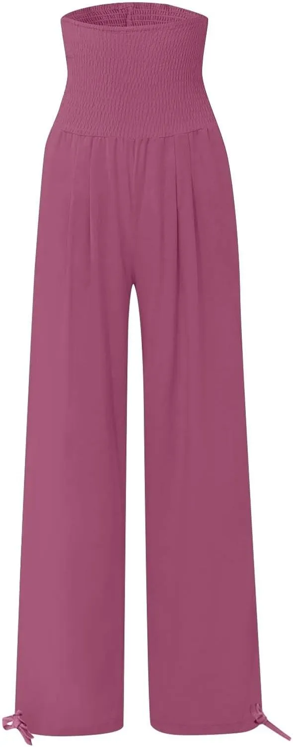 TARIENDY Palazzo Pants for Women Casual Summer High Waisted Wide Leg Trousers Loose Comfy Lounge Beach Pant with Pockets