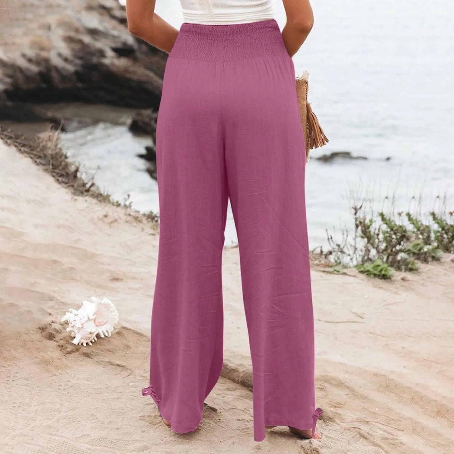 TARIENDY Palazzo Pants for Women Casual Summer High Waisted Wide Leg Trousers Loose Comfy Lounge Beach Pant with Pockets