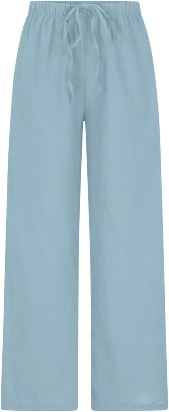 TARIENDY Womens Palazzo Pants Drawstring Elastic Waist Casual Wide Leg Trousers High Waisted Beach Pants with Pockets 2025