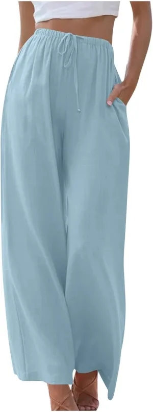 TARIENDY Womens Palazzo Pants Drawstring Elastic Waist Casual Wide Leg Trousers High Waisted Beach Pants with Pockets 2025