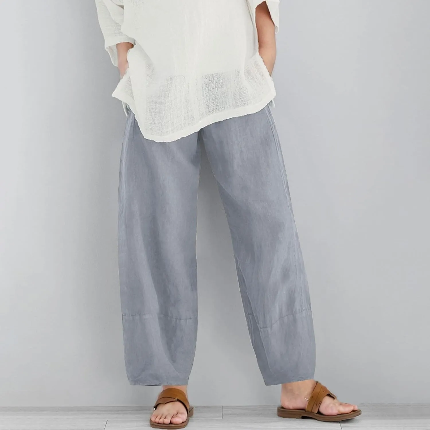 Teen Girls Palazzo Pants 2025 Summer Casual Cotton Linen Trousers Lightweight Elastic Waist Preppy Solid Loose Pant