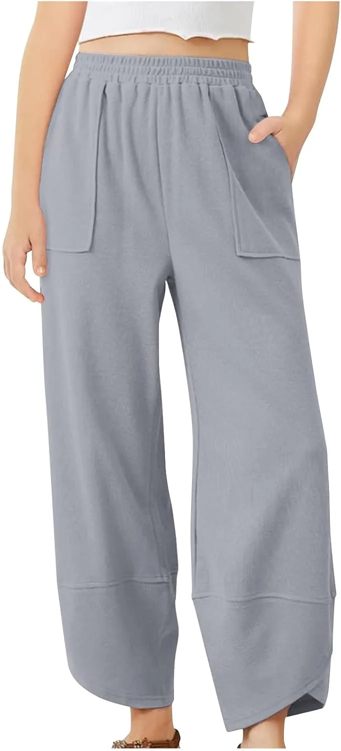 Teen Girls Palazzo Pants 2025 Summer Casual Cotton Linen Trousers Lightweight Elastic Waist Preppy Solid Loose Pant