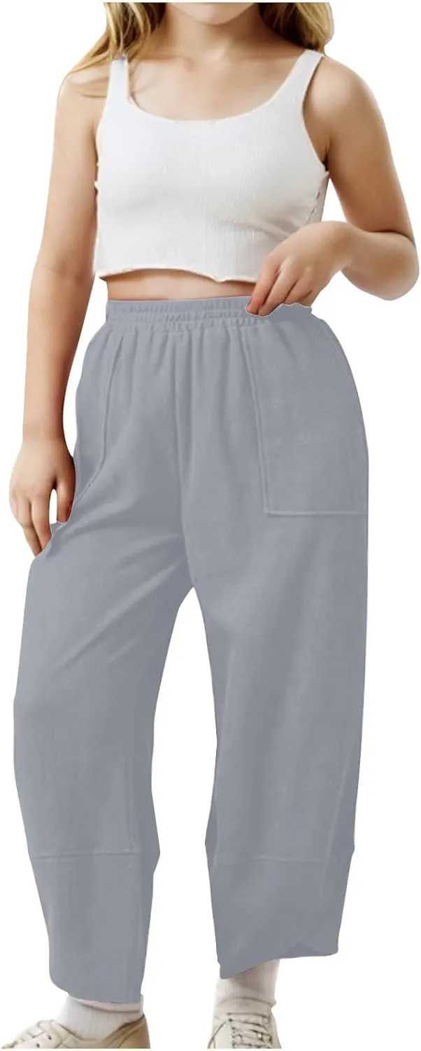 Teen Girls Palazzo Pants 2025 Summer Casual Cotton Linen Trousers Lightweight Elastic Waist Preppy Solid Loose Pant